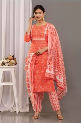 Salwar Kameez imprimé orange en rayonne SK153933