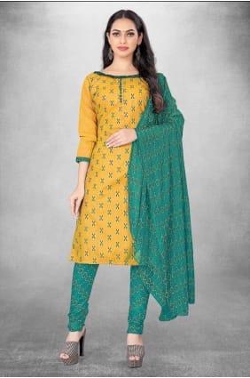 Salwar Kameez jaune en coton avec impression numérique SK153936