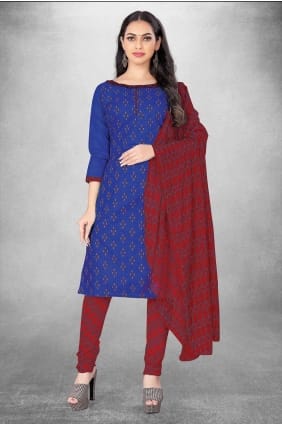 blue salwar kameez in digital print cotton SK153938