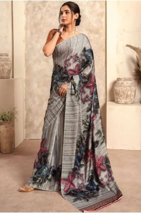 digital print satin sari in multicolor with blouse SR26325