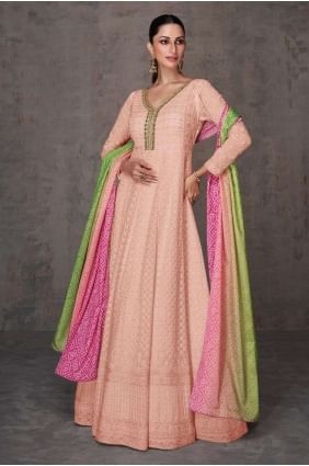 Tailleur Georgette Anarkali avec brodé en rose AS3811