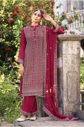Costume palazzo en soie brodée rose PZ3898