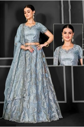 Filet brodé gris Lehenga Choli LC7642