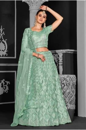 Filet Brodé Vert d'eau Lehenga Choli LC7644