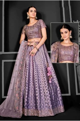 Lehenga Choli violet clair en brodé LC7649