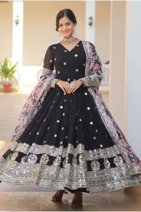 robe robe noire à sequins fausse georgette GW0751