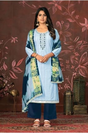 costume palazzo en coton bleu PZ3916