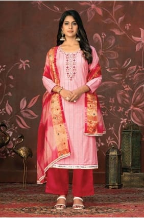 costume palazzo en coton rouge avec dupatta PZ3917
