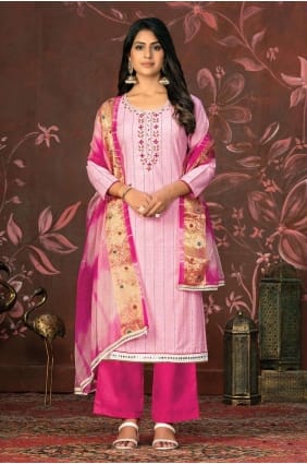 costume palazzo rose en coton avec dupatta PZ3918