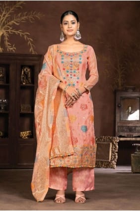 costume palazzo en organza avec main en pêche PZ3929