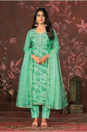 costume palazzo en organza vert avec main PZ3931