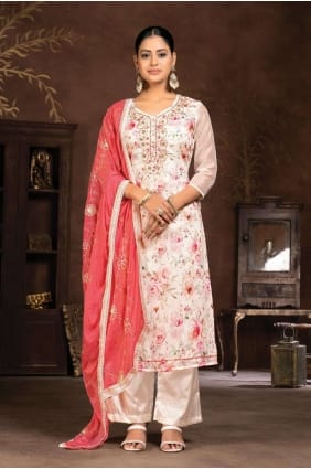 Costume Patiala uni avec main en crème SK153950