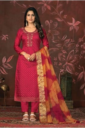 Costume Salwar Kameez en rose uni SK153954
