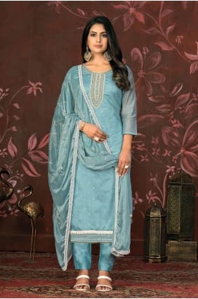 Salwar Kameez uni avec bleu SK153966