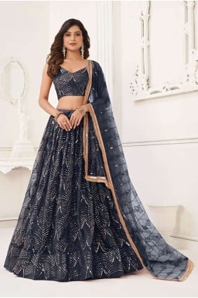 Choli Lehenga brodé en résille noire LC7651