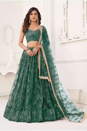 Lehenga Choli vert avec broderie LC7652