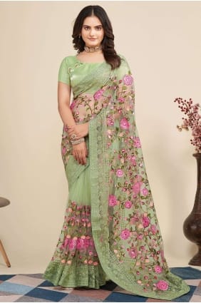 Saree Pista en filet doux brodé avec chemisier SR26403