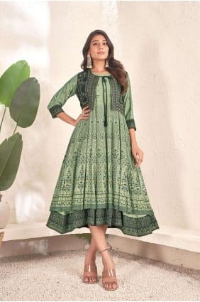 kurti vert avec coton imprimé KTI2319