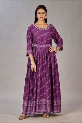 kurti en mousseline violette avec impression numérique GW0764