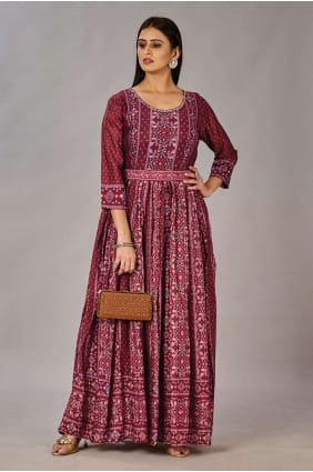 Maroon Muslin Impression numérique Kurti avec Dupatta GW0766
