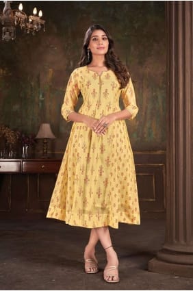 kurti de coton jaune imprimé numérique KTI2326