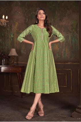 kurti vert en coton avec impression numérique KTI2327
