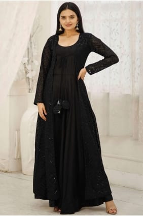 robe robe en rayonne noire avec broderie GW0767