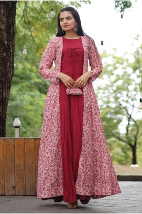 robe robe brodée rayonne marron avec dupatta GW0769