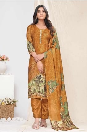mousseline brune salwar kameez en impression numérique SK154061