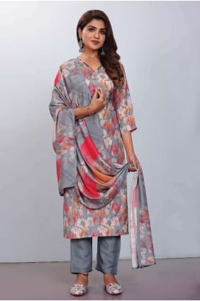 Impression numérique mousseline grise Salwar Kameez avec dupatta SK154062