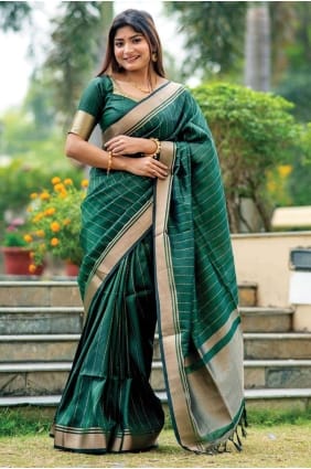 Tissage Tussar Soie Saree Vert SR26462