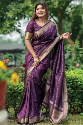 Saree Purple Tussar soie avec tissage SR26465