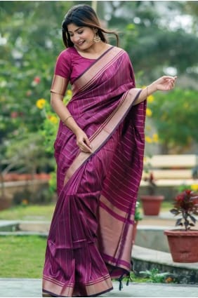 Soie Saree Tussar rose avec tissage SR26466