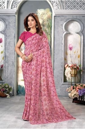 Saree en rose avec impression numérique SR26481
