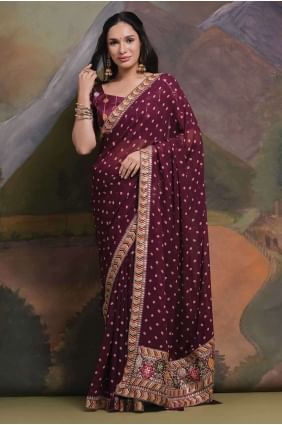 Paillettes de vin, imprimées, Georgette Saree SR26488