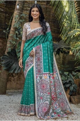 Saree en soie Rama Tussar avec imprimé SR26502