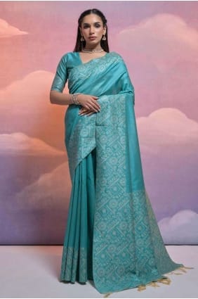 Tissage de Saree en soie Firozi Handloom SR26508