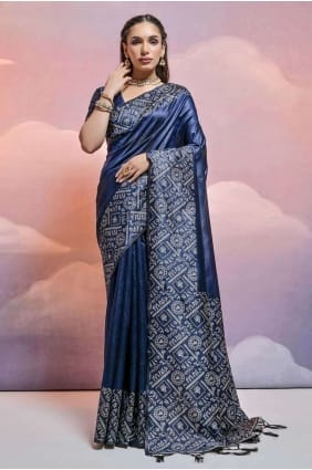 Saree Nevy bleu Tissage Handloom soie SR26511