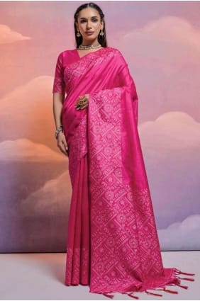 Saree rose tissage en soie tissée à la main SR26513