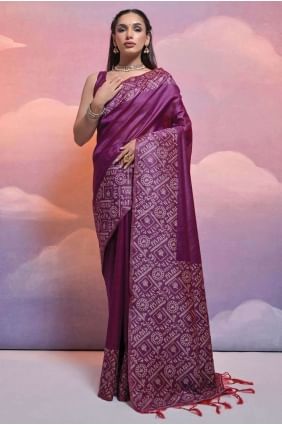 Saree en soie tissé à la main, vin en tissage SR26515