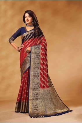 Saris tissage rouge en georgette SR26520