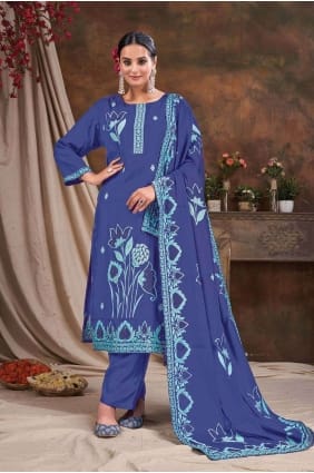 Salwar Kameez vert en viscose brodée SK154113