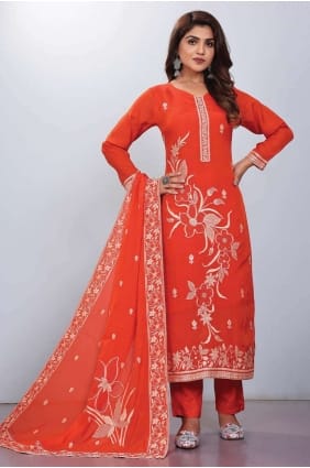 Salwar Kameez en viscose brodée en rose avec Dupatta SK154115