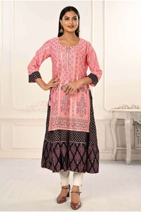 Kurti rose en coton avec imprimé KTI2341