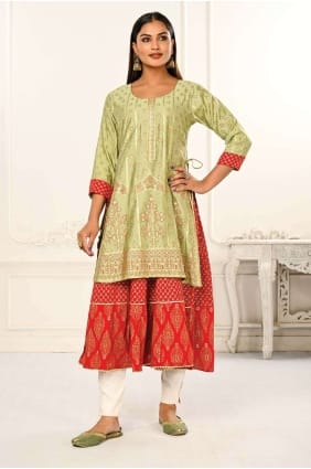Kurti en coton imprimé en vert KTI2344