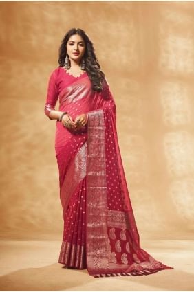 Tissage Georgette Saree Rouge avec Blouse SR26564