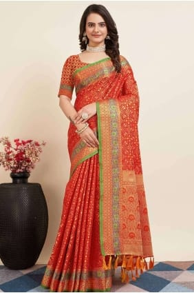 Saree en soie rouge avec tissage SR26913