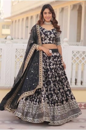 Viscose Black Lehenga Choli in Embroidered LC7821