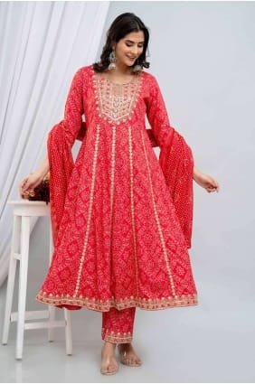 Costume Anarkali imprimé rayonne rouge AS3907