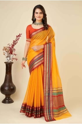 Kota doria Saree avec tissage moutarde SR26940